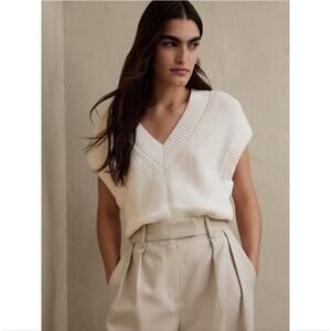 Banana Republic White Cotton Short Sleeve Pullover Knit Sweater Vest Size S